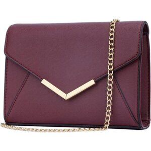 Women Elegant Faux Leather Evening Envelope Clutch  A-wine